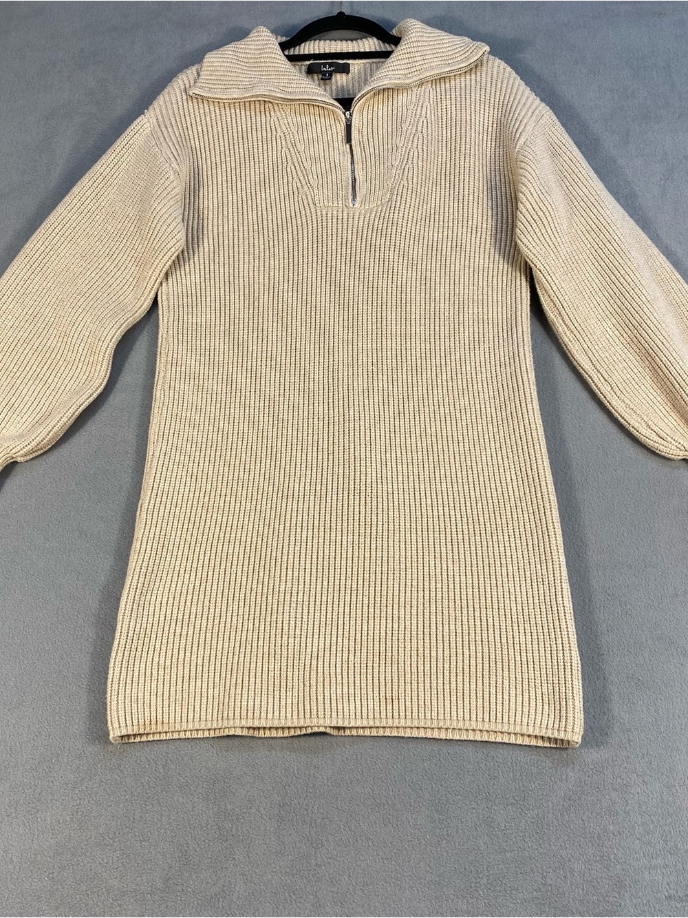 Lulus women’s Beige Cable Knit Comfy Moments Quarter-Zip Mini Sweater Dress, S